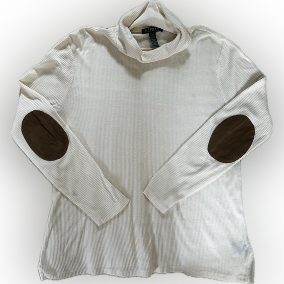 Lauren Ralph Lauren Women’s cotton cowl turtleneck sweater elbow patches Size L - Picture 3 of 8